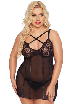 Koszulka i stringi w kolorze czarnym plus size Cornelia, Kolor czarny, Rozmiar XL, SoftLine Collection ze sklepu Intymna w kategorii Koszule nocne - zdjęcie 184148919