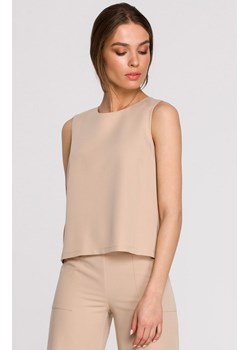 Elegancka krótka bluzka damska bez rękawów beżowa S257, Kolor beżowy, Rozmiar L, Stylove ze sklepu Intymna w kategorii Bluzki damskie - zdjęcie 184149287