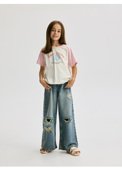 Reserved - Jeansy super wide leg z przetarciami - indigo jeans ze sklepu Reserved w kategorii Spodnie dziewczęce - zdjęcie 184157375