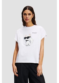 KARL LAGERFELD Biały damski t-shirt Ikon Aquarelle C Loose, Rozmiar XS ze sklepu outfit.pl w kategorii Bluzki damskie - zdjęcie 184157495