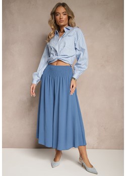 Niebieskie Spodnie Typu Kuloty High Waist o Szerokim Kroju z Marszczeniem Araliannis ze sklepu renee.pl w kategorii Spodnie damskie - zdjęcie 184157548