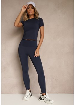 Granatowy Komplet Sportowy Legginsy i T-shirt o Dopasowanym Kroju Silanessa ze sklepu renee.pl w kategorii Komplety i garnitury damskie - zdjęcie 184157586