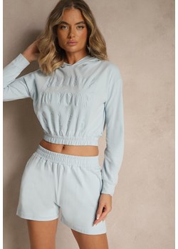 Jasnoniebieski Komplet z Bawełny w Sportowym Stylu Bluza z Kapturem i Szorty Izurea ze sklepu renee.pl w kategorii Komplety i garnitury damskie - zdjęcie 184157596