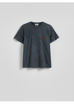 Reserved - T-shirt z drobnym haftem - ciemnoszary ze sklepu Reserved w kategorii Bluzki damskie - zdjęcie 184160268