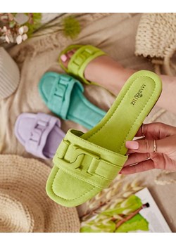 Royalfashion Neonowe zielone damskie klapki z klamerką Rydr ze sklepu royalfashion.pl w kategorii Klapki damskie - zdjęcie 184160476