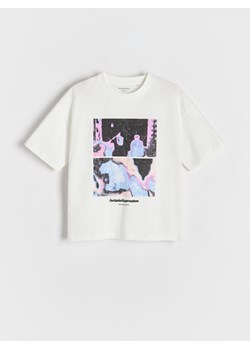 Reserved - T-shirt oversize z nadrukiem - złamana biel ze sklepu Reserved w kategorii T-shirty chłopięce - zdjęcie 184161895