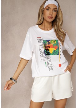 Biała Koszulka T-shirt z Bawełny Zdobiona Oryginalnym Nadrukiem Savindrae ze sklepu renee.pl w kategorii Bluzki damskie - zdjęcie 184166499