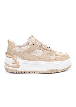 Sneakersy damskie z koronką beżowe beżowy ze sklepu ButyModne.pl w kategorii Buty sportowe damskie - zdjęcie 184181877