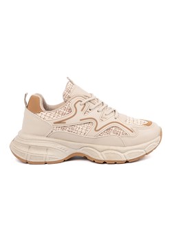 Sneakersy jasnobeżowe damskie na platformie beżowy ze sklepu ButyModne.pl w kategorii Buty sportowe damskie - zdjęcie 184181885