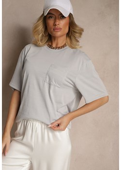 Jasnoszara Koszulka T-shirt z Naszytą Kieszonką TLanitra ze sklepu renee.pl w kategorii Bluzki damskie - zdjęcie 184184288