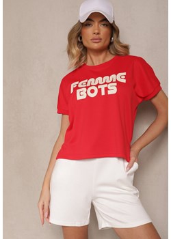 Czerwony T-shirt z Nadrukiem Napisu Dezerine ze sklepu renee.pl w kategorii Bluzki damskie - zdjęcie 184184308