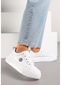 Białe Sneakersy na Platformie ze Skóry Naturalnej z Metaliczną Ozdobą Dolennea ze sklepu renee.pl w kategorii Buty sportowe damskie - zdjęcie 184185648