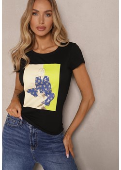 Czarny T-shirt z Bawełny Zdobiony Nadrukiem Aizana ze sklepu renee.pl w kategorii Bluzki damskie - zdjęcie 184186538