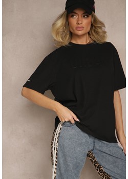 Czarna Bawełniana Koszulka T-shirt z Tłoczonym Napisem Lunorina ze sklepu renee.pl w kategorii Bluzki damskie - zdjęcie 184186548