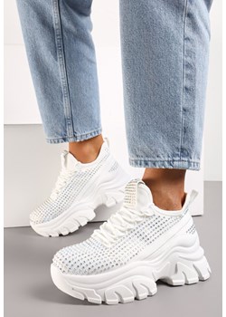 Białe Sneakersy na Platformie z Cholewką z Cyrkoniami Harilena ze sklepu renee.pl w kategorii Buty sportowe damskie - zdjęcie 184188217