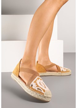 Brązowe Haftowane Espadryle z Elastycznymi Paskami na Podeszwie z Plecionki Fodamira ze sklepu renee.pl w kategorii Espadryle damskie - zdjęcie 184188327