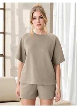 Sinsay - Bluza z krótkim rękawem soft touch - beżowy ze sklepu Sinsay w kategorii Bluzy damskie - zdjęcie 184190746