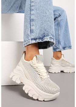 Beżowe Sneakersy na Platformie z Cholewką z Cyrkoniami Harilena ze sklepu renee.pl w kategorii Buty sportowe damskie - zdjęcie 184192905