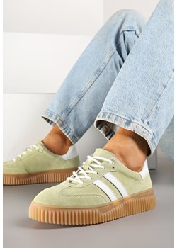 Jasnozielone Sneakersy z Zamszu na Niskiej Platformie Tenafina ze sklepu renee.pl w kategorii Buty sportowe damskie - zdjęcie 184192916