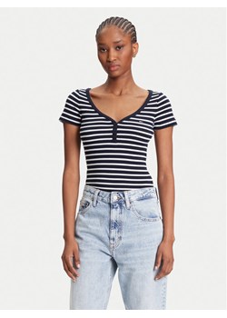 Tommy Jeans T-Shirt Henley DW0DW20902 Granatowy Slim Fit ze sklepu MODIVO w kategorii Bluzki damskie - zdjęcie 184193117