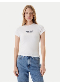 Tommy Jeans T-Shirt Logo Pointelle DW0DW20899 Écru Slim Fit ze sklepu MODIVO w kategorii Bluzki damskie - zdjęcie 184193309