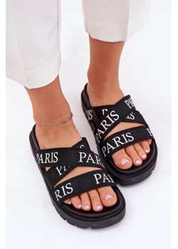 Damskie Klapki Platforma Materiałowe Paski Paris Czarne Celinea - id: 38270 - marki Boto - 184195069 Damskie Klapki Platforma Materiałowe Paski Paris Czarne Celinea ze sklepu ZAZOO w kategorii Klapki damskie - zdjęcie 184195069