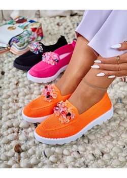 Royalfashion Pomarańczowe damskie zdobione półbuty slip on Enweta ze sklepu royalfashion.pl w kategorii Półbuty damskie - zdjęcie 184200608