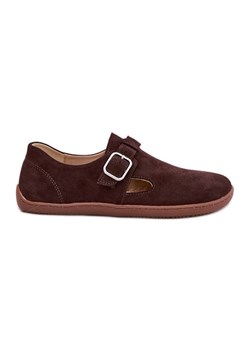 Zamszowe Półbuty Barefoot Damskie Z Klamrą Łaty Zazoo N1261 Czekoladowe brązowe ze sklepu ButyModne.pl w kategorii Półbuty damskie - zdjęcie 184202229