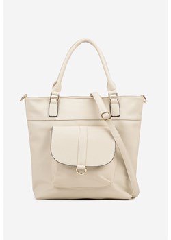 Jasnobeżowa Torebka Typu Shopper z Ozdobną Kieszenią i Paskiem Crossbody Frocelle ze sklepu renee.pl w kategorii Torby Shopper bag - zdjęcie 184203006