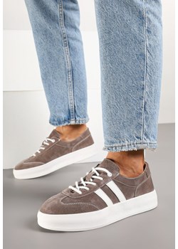 Brązowe Skórzane Sneakersy Typu Klasyczne Tenisówki na Grubej Podeszwie Eleavine ze sklepu born2be.pl w kategorii Buty sportowe damskie - zdjęcie 184203046