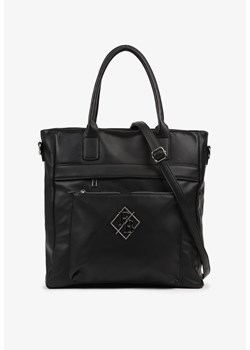 Czarna Torebka Shopperka z Metaliczną Aplikacją i Dodatkowym Paskiem na Ramię Idalenna ze sklepu born2be.pl w kategorii Torby Shopper bag - zdjęcie 184203057