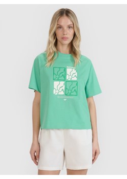 Damski t-shirt z nadrukiem 4F 4FRSS25TTSHF2974 - zielony ze sklepu Sportstylestory.com w kategorii Bluzki damskie - zdjęcie 184208115