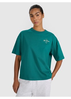 Damski t-shirt oversize z nadrukiem 4F 4FRSS25TTSHF2977 - zielony ze sklepu Sportstylestory.com w kategorii Bluzki damskie - zdjęcie 184208137