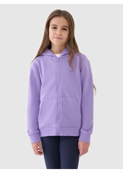 Dziewczęca bluza dresowa rozpinana z kapturem 4F 4FJWSS25TSWSF1706 - fioletowa ze sklepu Sportstylestory.com w kategorii Bluzy dziewczęce - zdjęcie 184216697