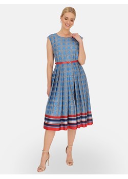 Wzorzysta wizytowa sukienka o satynowym wykończeniu Potis & Verso Bagi ze sklepu Eye For Fashion w kategorii Sukienki - zdjęcie 184218228