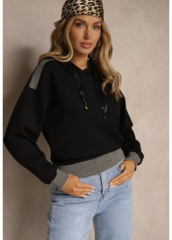 Czarna Bluza z Kapturem Ozdobiona Ściągaczami i Metaliczną Nitką Ulisiela ze sklepu renee.pl w kategorii Bluzy damskie - zdjęcie 184218308