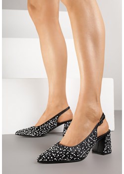 Czarne Sandały na Słupku Slingback Ozdobione Cyrkoniami Melanetta ze sklepu renee.pl w kategorii Czółenka - zdjęcie 184235975