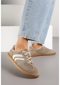 Ciemnobeżowe Sneakersy Tenisówki ze Skórzaną Wkładką Ozdobione Paskami Melioressa ze sklepu renee.pl w kategorii Buty sportowe damskie - zdjęcie 184236077