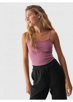 Damski crop-top 4F 4FWAW24TSLEF107 - różowy ze sklepu Sportstylestory.com w kategorii Bluzki damskie - zdjęcie 184236316