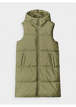 Damski bezrekawnik puchowy pikowany 4F 4FWAW24TVJAF217 - oliwkowy/khaki ze sklepu Sportstylestory.com w kategorii Kamizelki damskie - zdjęcie 184236828