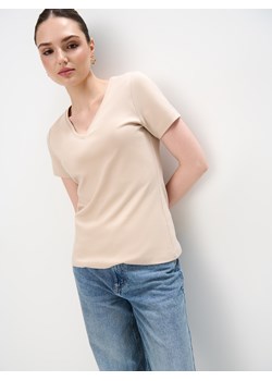 Mohito - Beżowy t-shirt z merceryzowanej bawełny - beżowy ze sklepu Mohito w kategorii Bluzki damskie - zdjęcie 184239338