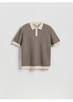 Reserved - Sweter polo ze strukturalnej dzianiny - ciemnobrązowy ze sklepu Reserved w kategorii Swetry męskie - zdjęcie 184240679