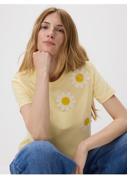 Reserved - T-shirt z szydełkowaną aplikacją - jasnożółty ze sklepu Reserved w kategorii Bluzki damskie - zdjęcie 184241606