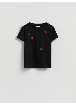 Reserved - Bawełniany t-shirt z nadrukiem - czarny ze sklepu Reserved w kategorii Bluzki damskie - zdjęcie 184241648
