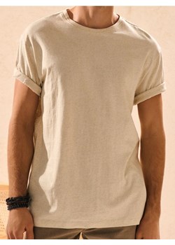 Sinsay - Koszulka z domieszką lnu - kremowy ze sklepu Sinsay w kategorii T-shirty męskie - zdjęcie 184246858