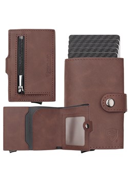 Portfel męski z kieszenią na bilon oraz aluminiowym etui z wysuwanymi kartami (ciemny brąz) ze sklepu Koruma ID Protection w kategorii Portfele męskie - zdjęcie 184250386