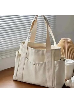 Płócienna torba shopper z kieszeniami - Beżowy ze sklepu Intimica.pl w kategorii Torby Shopper bag - zdjęcie 184258148
