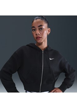 Damska luźna bluza o skróconym kroju z kapturem i pełnym zamkiem Nike Sportswear Phoenix Fleece - Czerń ze sklepu Nike poland w kategorii Bluzy damskie - zdjęcie 184264238