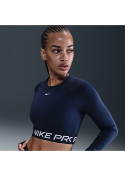 Damska koszulka o skróconym kroju z długim rękawem Dri-FIT Nike Pro - Niebieski ze sklepu Nike poland w kategorii Bluzki damskie - zdjęcie 184264418