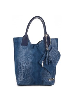 Torebki Skórzane VITTORIA GOTTI Made in Italy Shopper bag Aligator Niebieska ze sklepu PaniTorbalska w kategorii Torby Shopper bag - zdjęcie 184270477
